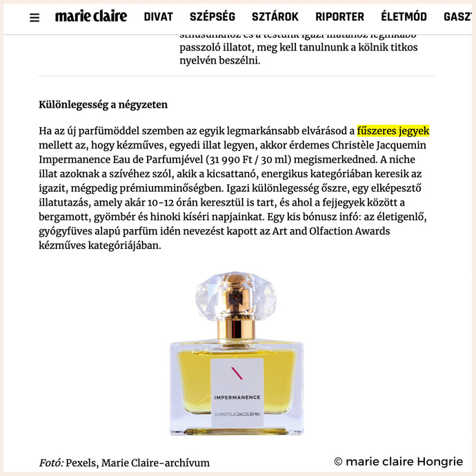 La fragrance Impermanence dans Marie Claire Hongrie