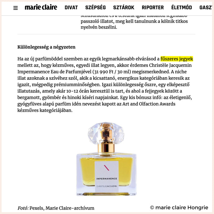 La fragrance Impermanence dans marie claire Hongrie